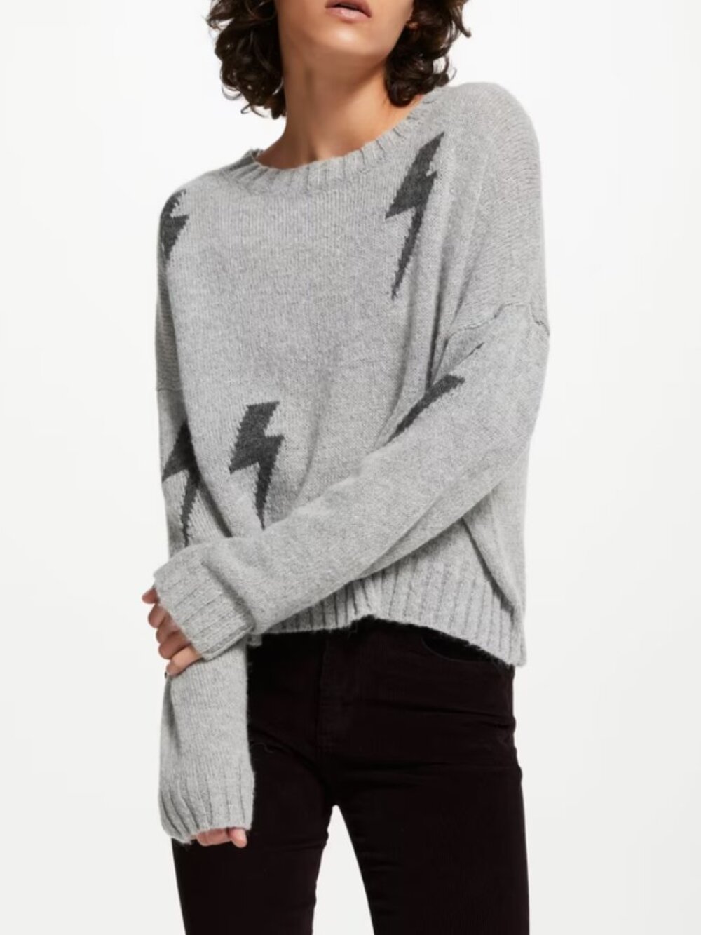 Rails Perci Sweater Charcoal Lightning Bolt Crewneck Alpalca Wool Jumper Size XS
